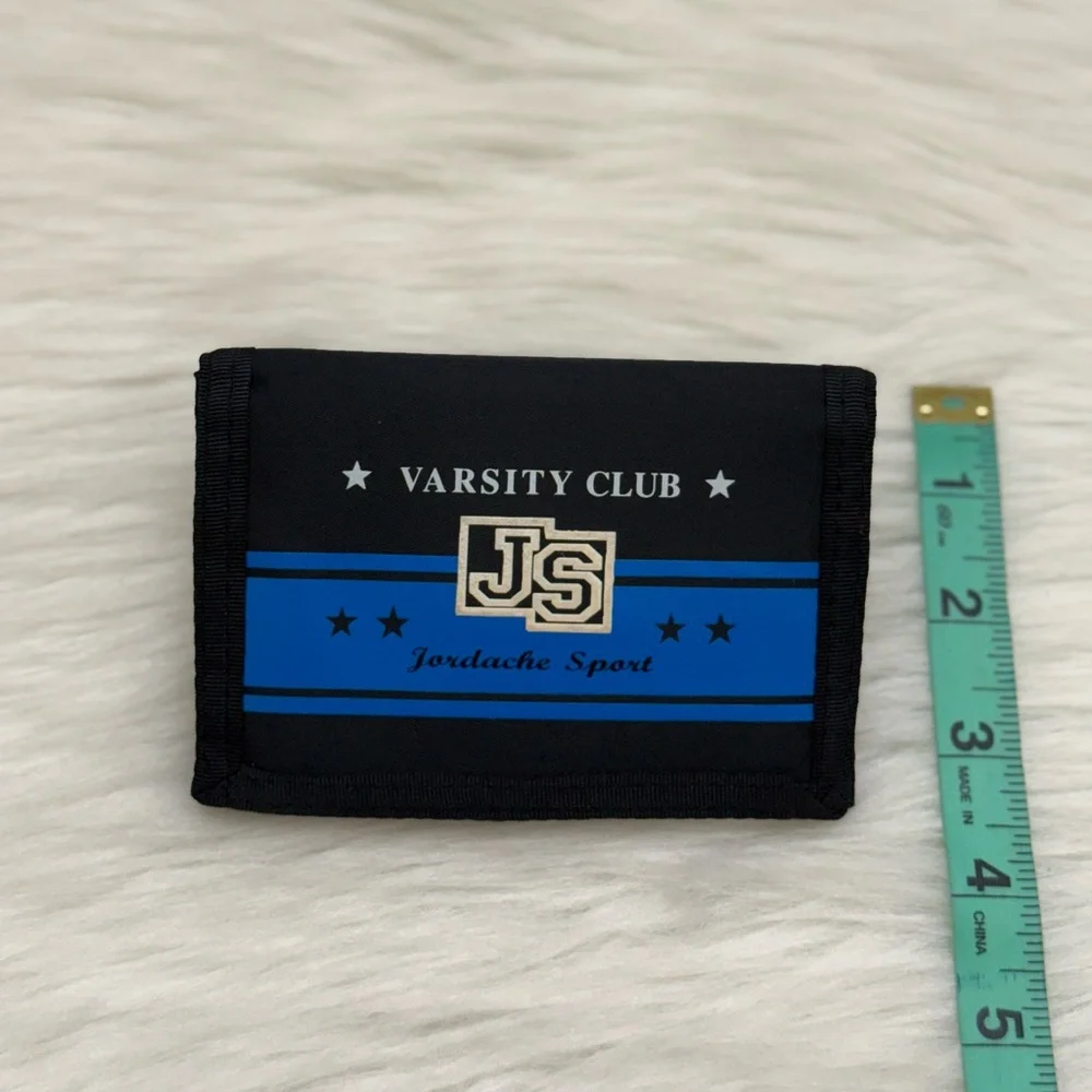 JORDACHE - BLACK BLUE NYLON SPORT VARSITY CLUB TRIFOLD VELCRO WALLET